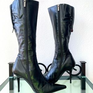 Vasconte Italian Leather Black Knee High Boots with Stiletto Heel